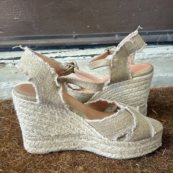 Castaner Bromelia Frayed Canvas Wedge Espadrilles Sz EU 39 Bohemian Vacation
