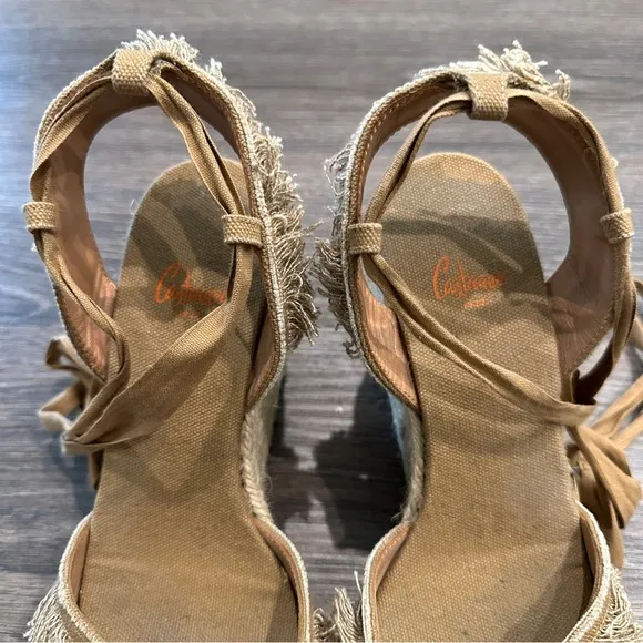Castaner Canvas Fringe Trim Accent Wedges Espadrille in Tan Color sz EU38/US 7.5