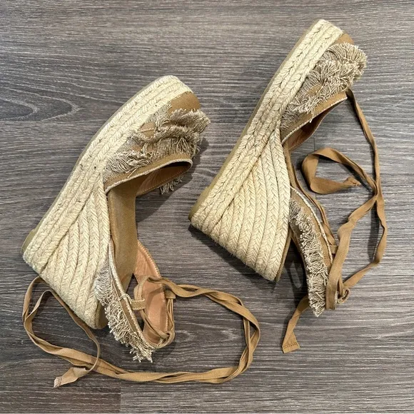 Castaner Canvas Fringe Trim Accent Wedges Espadrille in Tan Color sz EU38/US 7.5