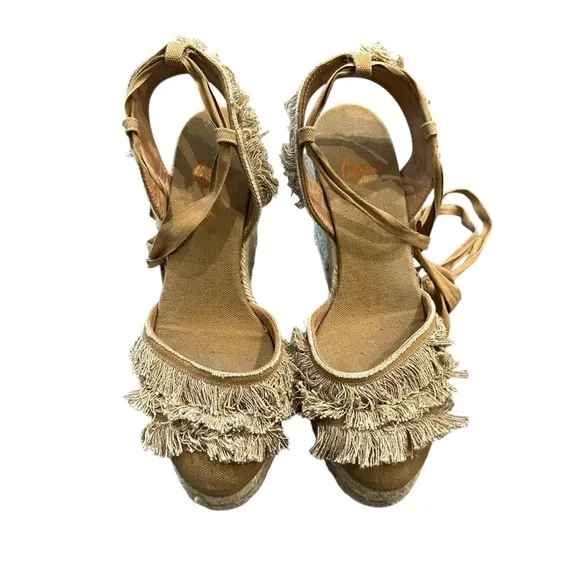 Castaner Canvas Fringe Trim Accent Wedges Espadrille in Tan Color sz EU38/US 7.5