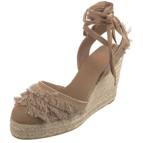 Castaner Canvas Fringe Trim Accent Wedges Espadrille in Tan Color sz EU38/US 7.5
