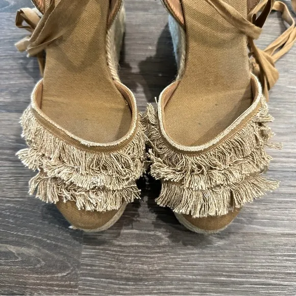 Castaner Canvas Fringe Trim Accent Wedges Espadrille in Tan Color sz EU38/US 7.5