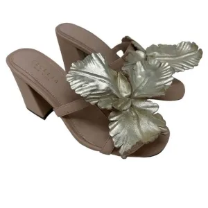 Cecelia New York Gold Beige Hibiscus II Slip On Sandals Heels