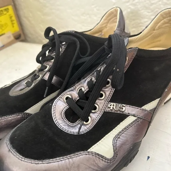 Cesare Paciotti 4US black‎ silver leather lace up low top sneakers men’s size 8