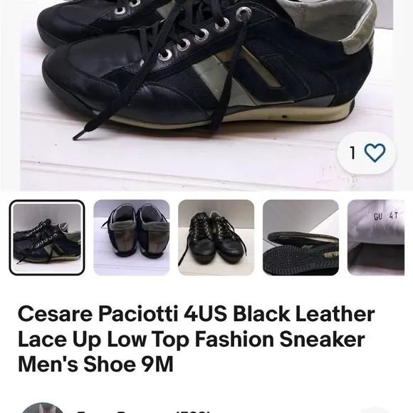Cesare Paciotti 4US black‎ silver leather lace up low top sneakers men’s size 8