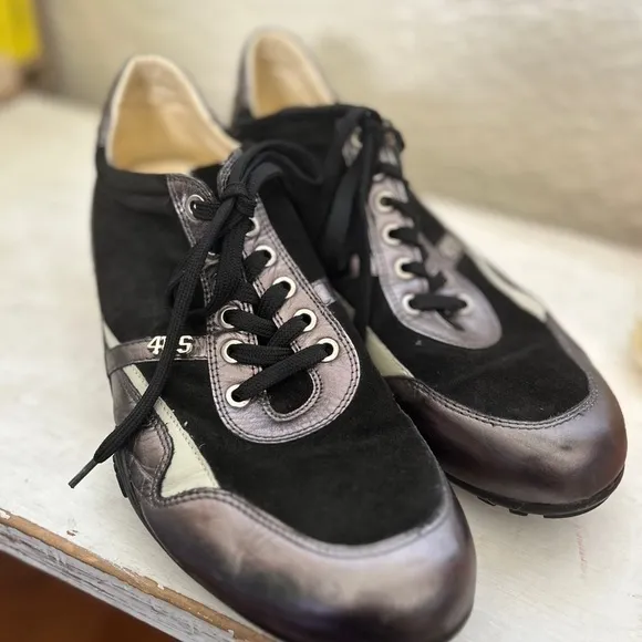 Cesare Paciotti 4US black‎ silver leather lace up low top sneakers men’s size 8