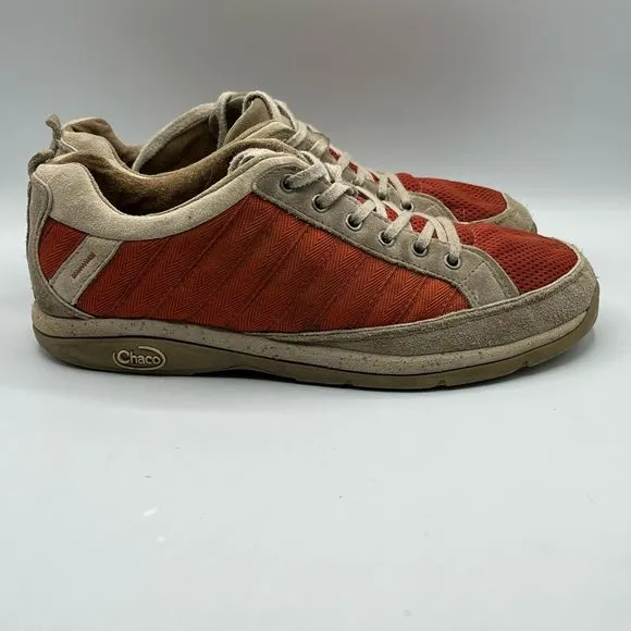 Chaco Mens Maddie Sneakers Orange Color Block Leather‎ Low Top Lace Up Mesh 10M