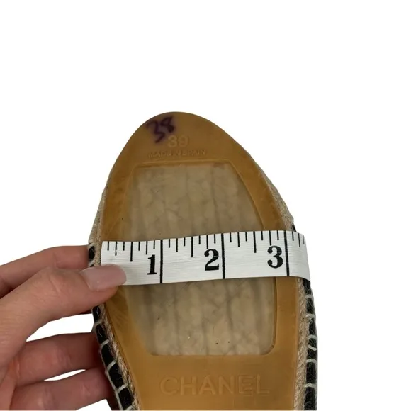 Chanel Canvas Espadrilles Size 39 in Black/Beige