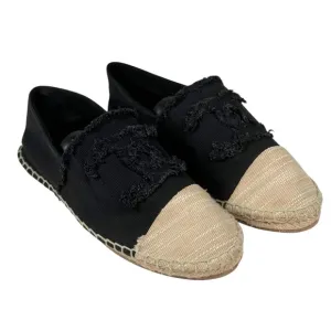 Chanel Canvas Espadrilles Size 39 in Black/Beige