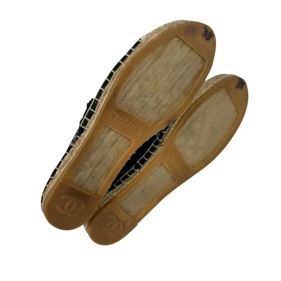 Chanel Canvas Espadrilles Size 39 in Black/Beige