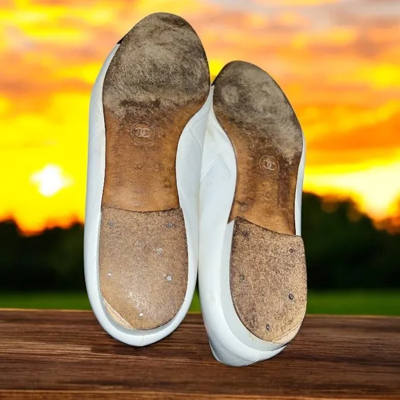 Chanel Vintage Two Tone Flats White Navy Cap Toe
