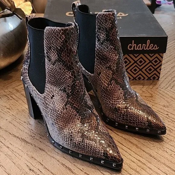 Charles David chelsea snakeskin boots size 7 New only worn one time with box