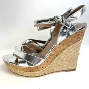 Charles David Metallic Silver Strappy Wedge Sandals Size 10M