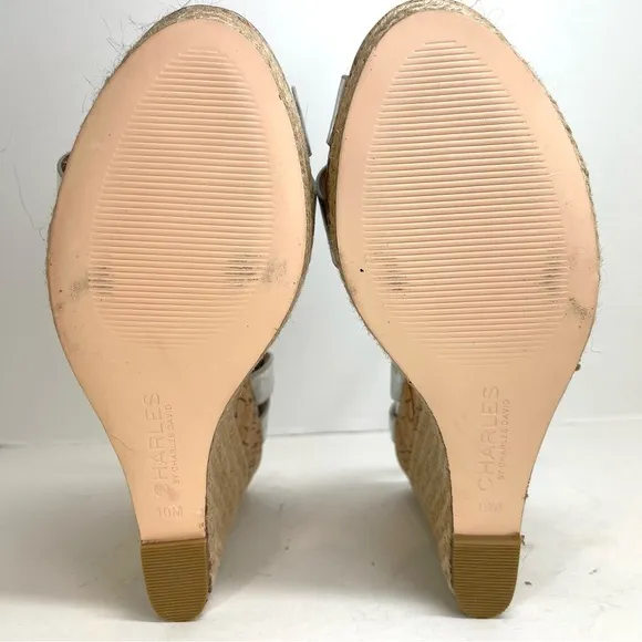 Charles David Metallic Silver Strappy Wedge Sandals Size 10M