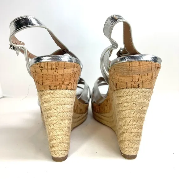 Charles David Metallic Silver Strappy Wedge Sandals Size 10M