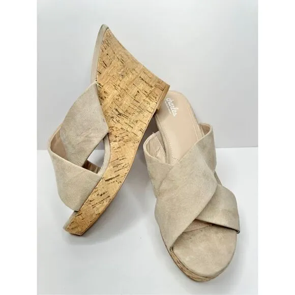 Charles David Wedge Sandals Womens Size 12 Tan Crisscross Slip On Heels