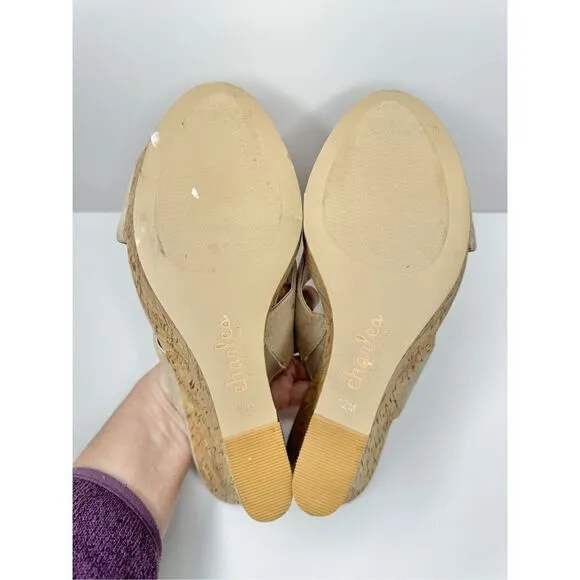 Charles David Wedge Sandals Womens Size 12 Tan Crisscross Slip On Heels