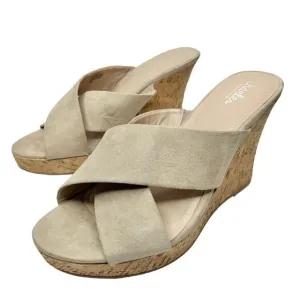 Charles David Wedge Sandals Womens Size 12 Tan Crisscross Slip On Heels