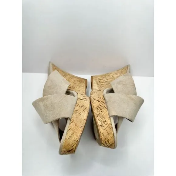 Charles David Wedge Sandals Womens Size 12 Tan Crisscross Slip On Heels