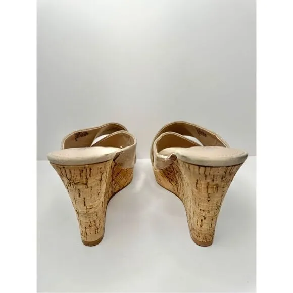 Charles David Wedge Sandals Womens Size 12 Tan Crisscross Slip On Heels