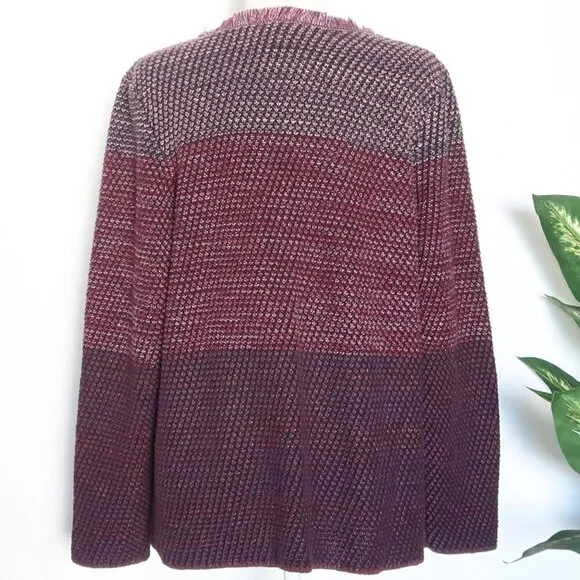 Chico's Knit Purple Marled Fringe Open Front Long Sleeve Cardigan XL