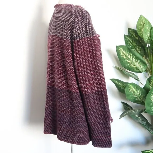 Chico's Knit Purple Marled Fringe Open Front Long Sleeve Cardigan XL
