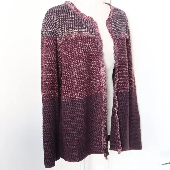 Chico's Knit Purple Marled Fringe Open Front Long Sleeve Cardigan XL