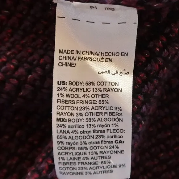 Chico's Knit Purple Marled Fringe Open Front Long Sleeve Cardigan XL