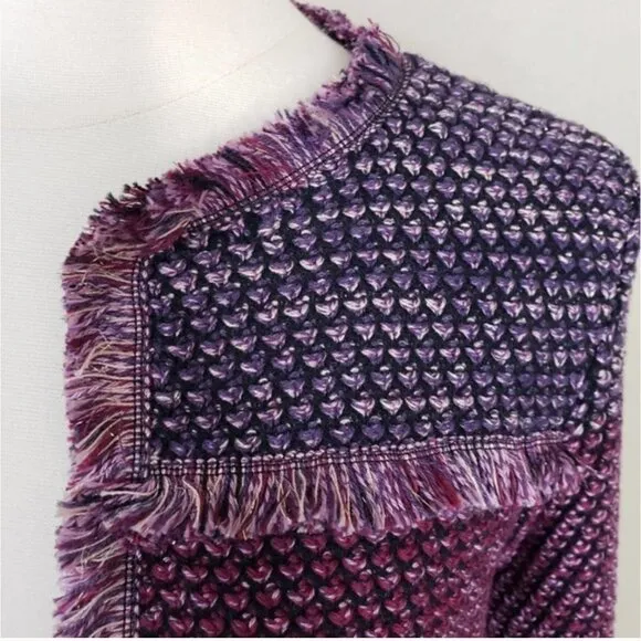 Chico's Knit Purple Marled Fringe Open Front Long Sleeve Cardigan XL
