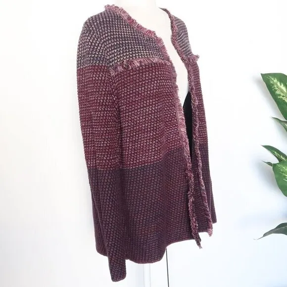 Chico's Knit Purple Marled Fringe Open Front Long Sleeve Cardigan XL