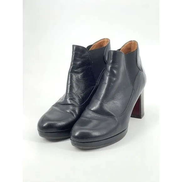 Chie Mihara Ankle Chelsea Boots Black Booties Heels Platform Leather Size 39.5 9