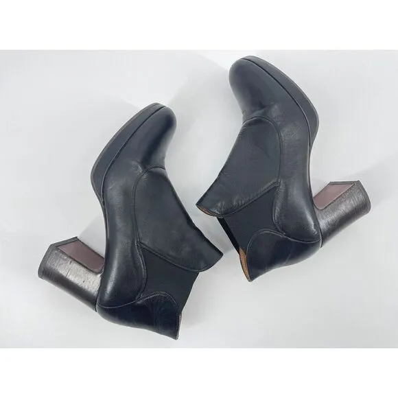 Chie Mihara Ankle Chelsea Boots Black Booties Heels Platform Leather Size 39.5 9