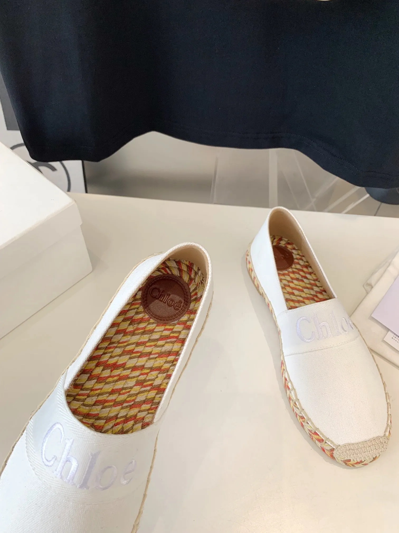 CHLOÉ DENIM RAFFIA WHITE IN Express delivery Extra-large discount AND LOAFER SHOES WOVEN