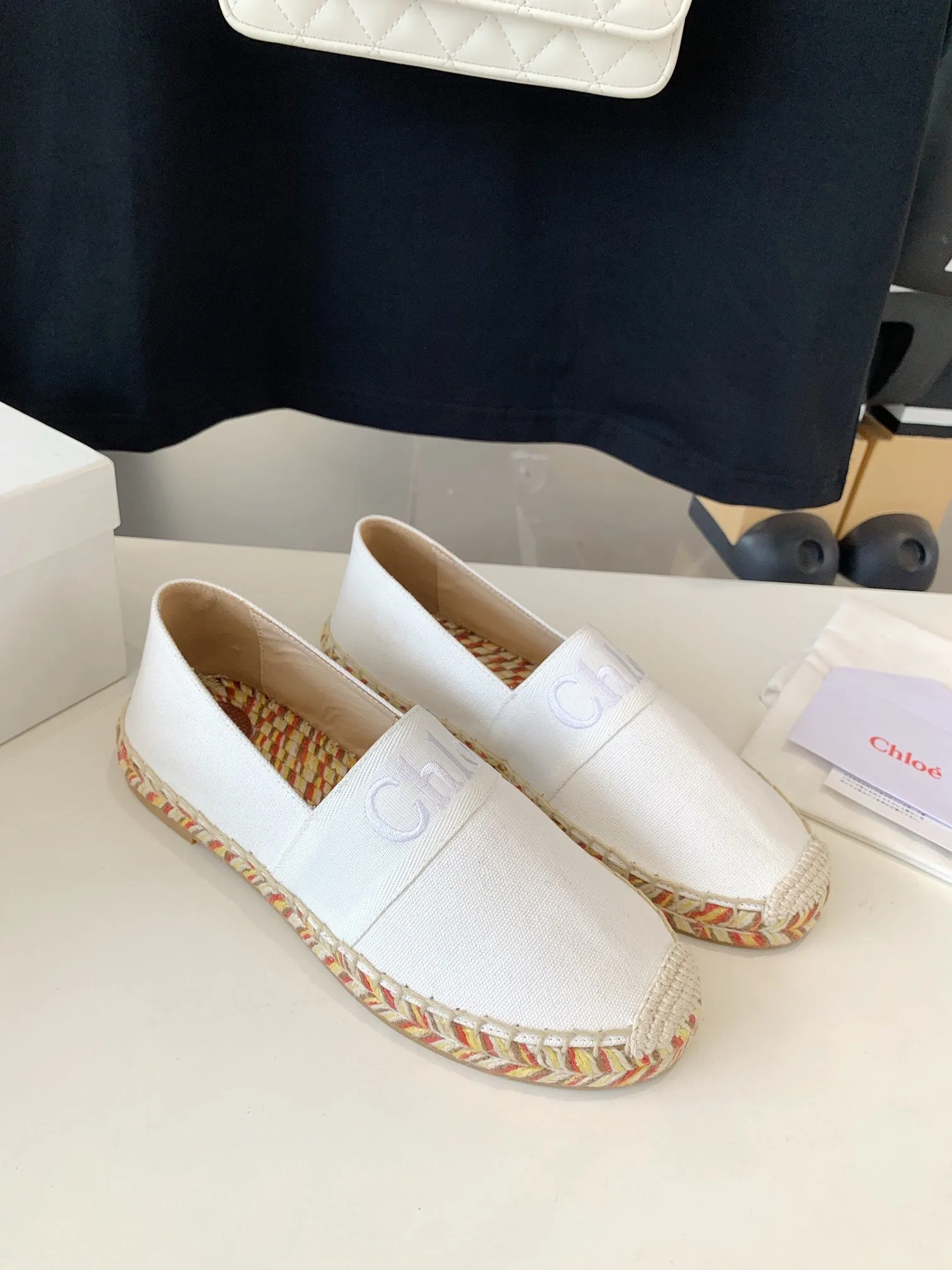 CHLOÉ DENIM RAFFIA WHITE IN Express delivery Extra-large discount AND LOAFER SHOES WOVEN