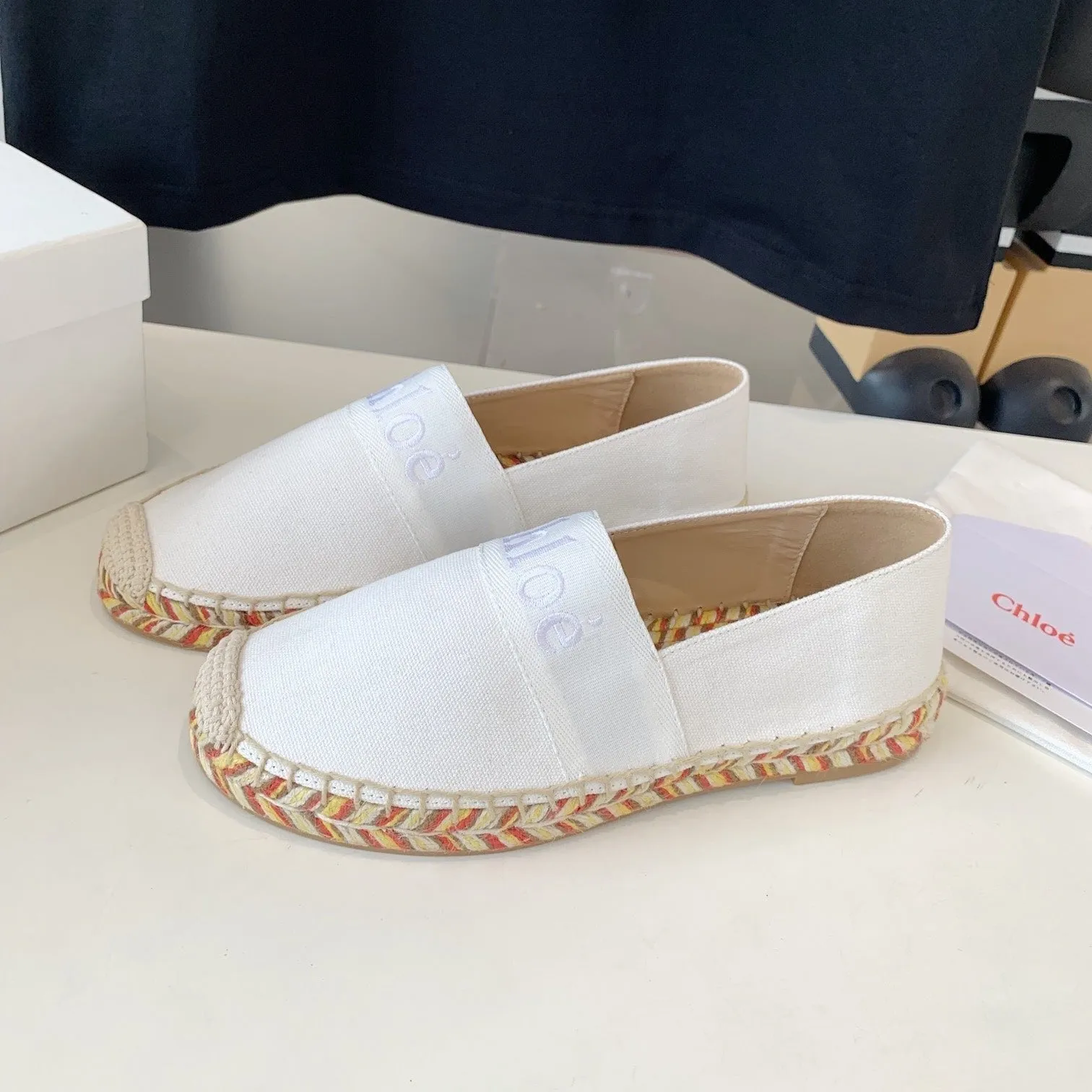 CHLOÉ DENIM RAFFIA WHITE IN Express delivery Extra-large discount AND LOAFER SHOES WOVEN