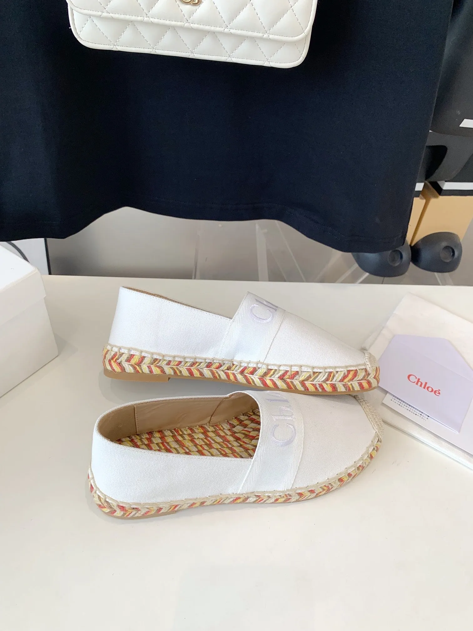 CHLOÉ DENIM RAFFIA WHITE IN Express delivery Extra-large discount AND LOAFER SHOES WOVEN