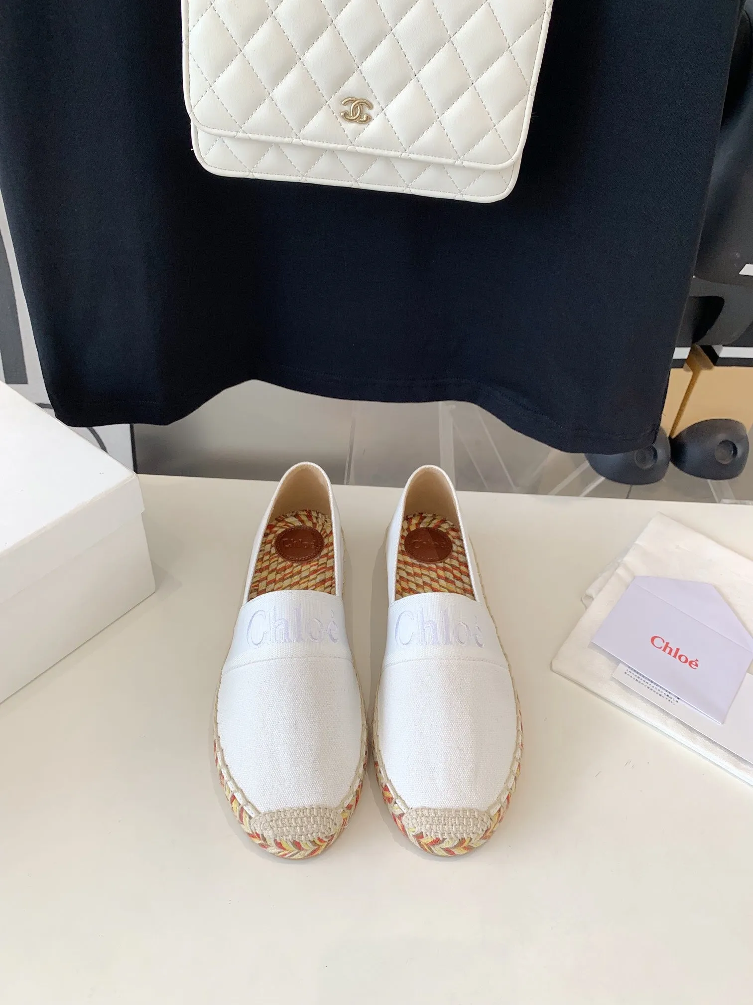 CHLOÉ DENIM RAFFIA WHITE IN Express delivery Extra-large discount AND LOAFER SHOES WOVEN