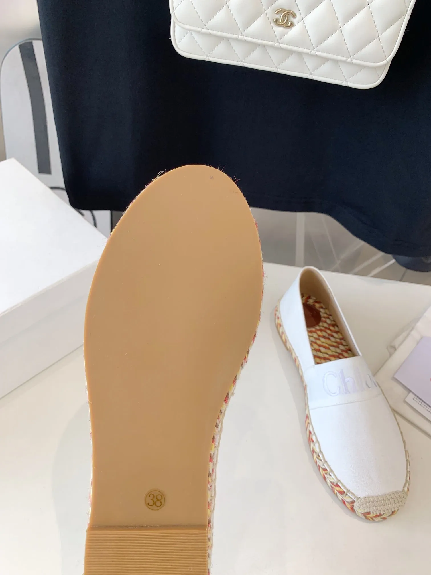 CHLOÉ DENIM RAFFIA WHITE IN Express delivery Extra-large discount AND LOAFER SHOES WOVEN