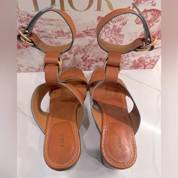 Chloé Kingsley Leather T Strap Sandals, Size 37 (6.5)