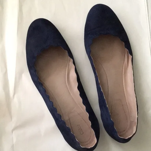 CHLOÉ Lauren Suede Scalloped Ballerina Flats