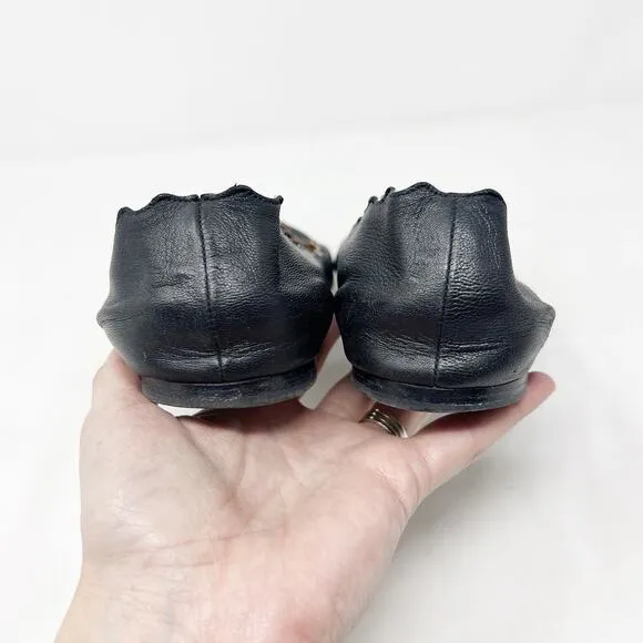 [Chloe] Black Lauren Scalloped Round Toe Calfskin Leather Ballet Flats 41 US 10
