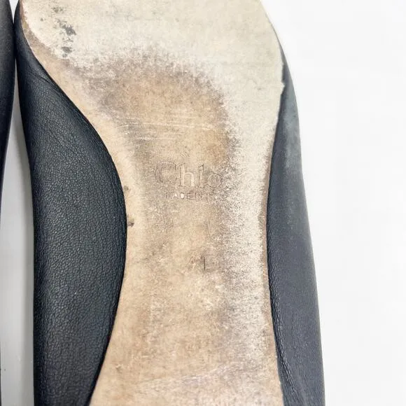 [Chloe] Black Lauren Scalloped Round Toe Calfskin Leather Ballet Flats 41 US 10