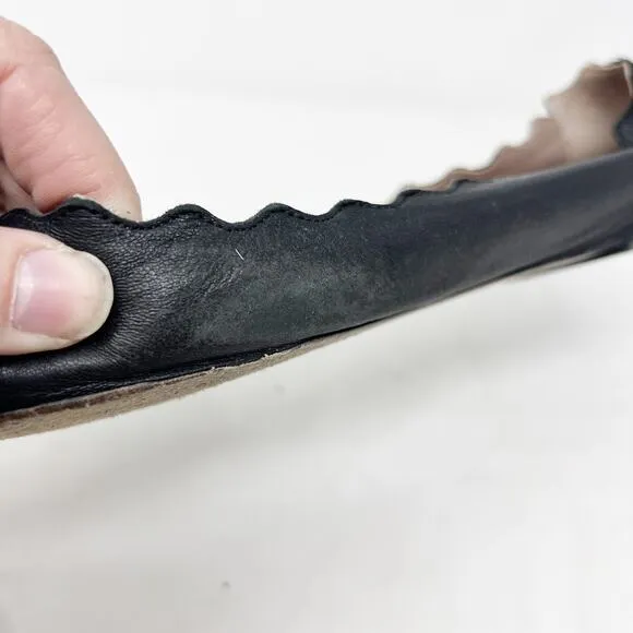[Chloe] Black Lauren Scalloped Round Toe Calfskin Leather Ballet Flats 41 US 10