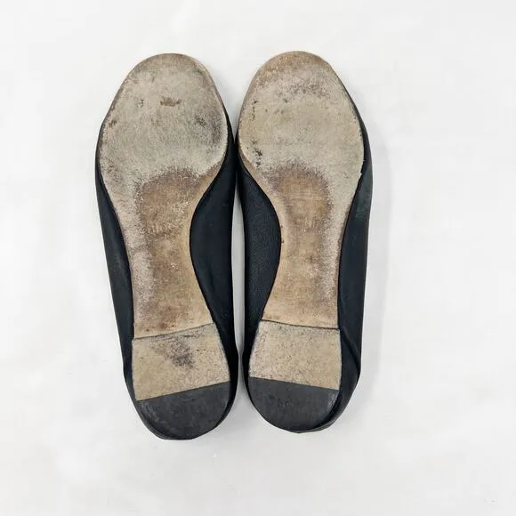 [Chloe] Black Lauren Scalloped Round Toe Calfskin Leather Ballet Flats 41 US 10