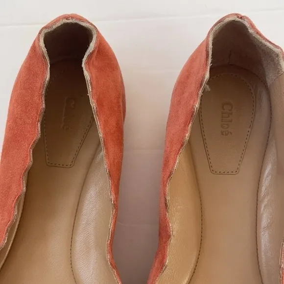 Chloe Coral pink suede leather Lauren scallop ballet flats 37.5