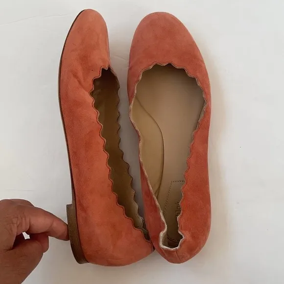 Chloe Coral pink suede leather Lauren scallop ballet flats 37.5