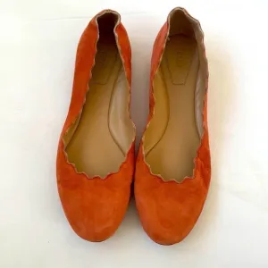 Chloe Coral pink suede leather Lauren scallop ballet flats 37.5