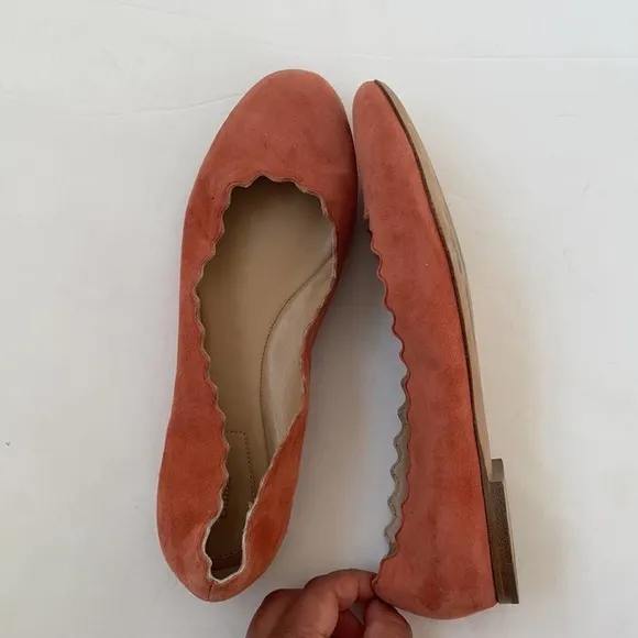 Chloe Coral pink suede leather Lauren scallop ballet flats 37.5