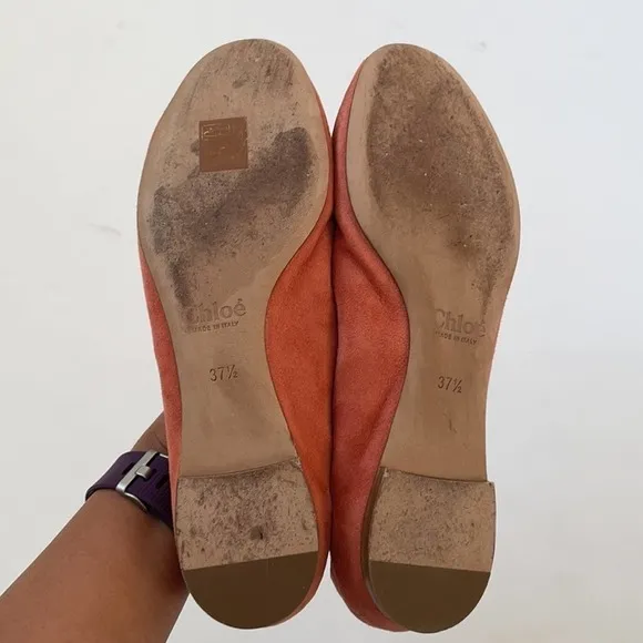 Chloe Coral pink suede leather Lauren scallop ballet flats 37.5