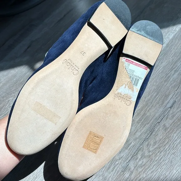 Chloe Lauren scalloped leathered ballet flats
